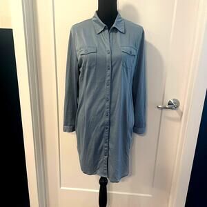 White Mark women's dress Large blue collared button down roll up long sleeves